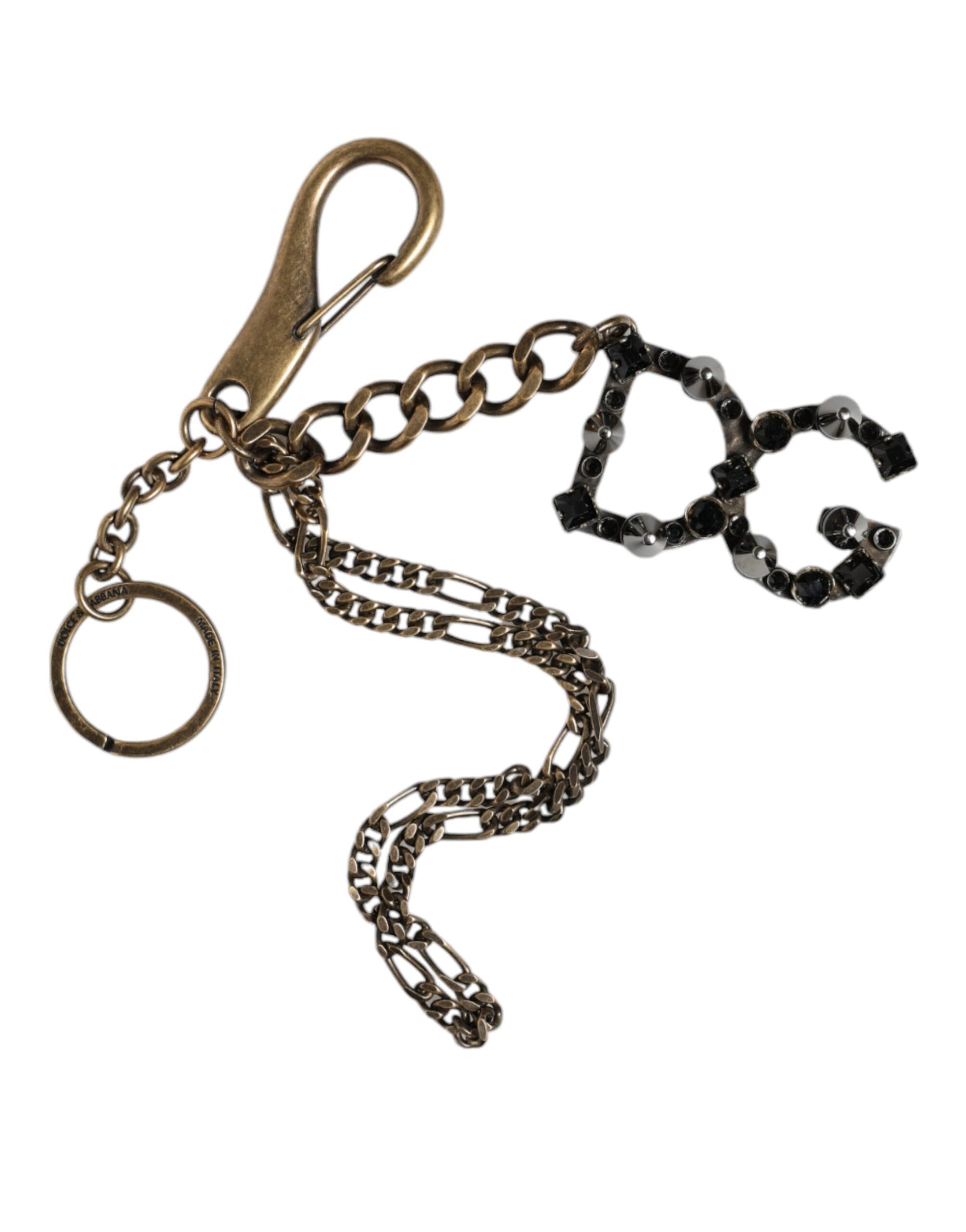 Dolce & Gabbana Silver Tone Metal DG Logo Crystal Keychain Keyring - Maison Luxe
