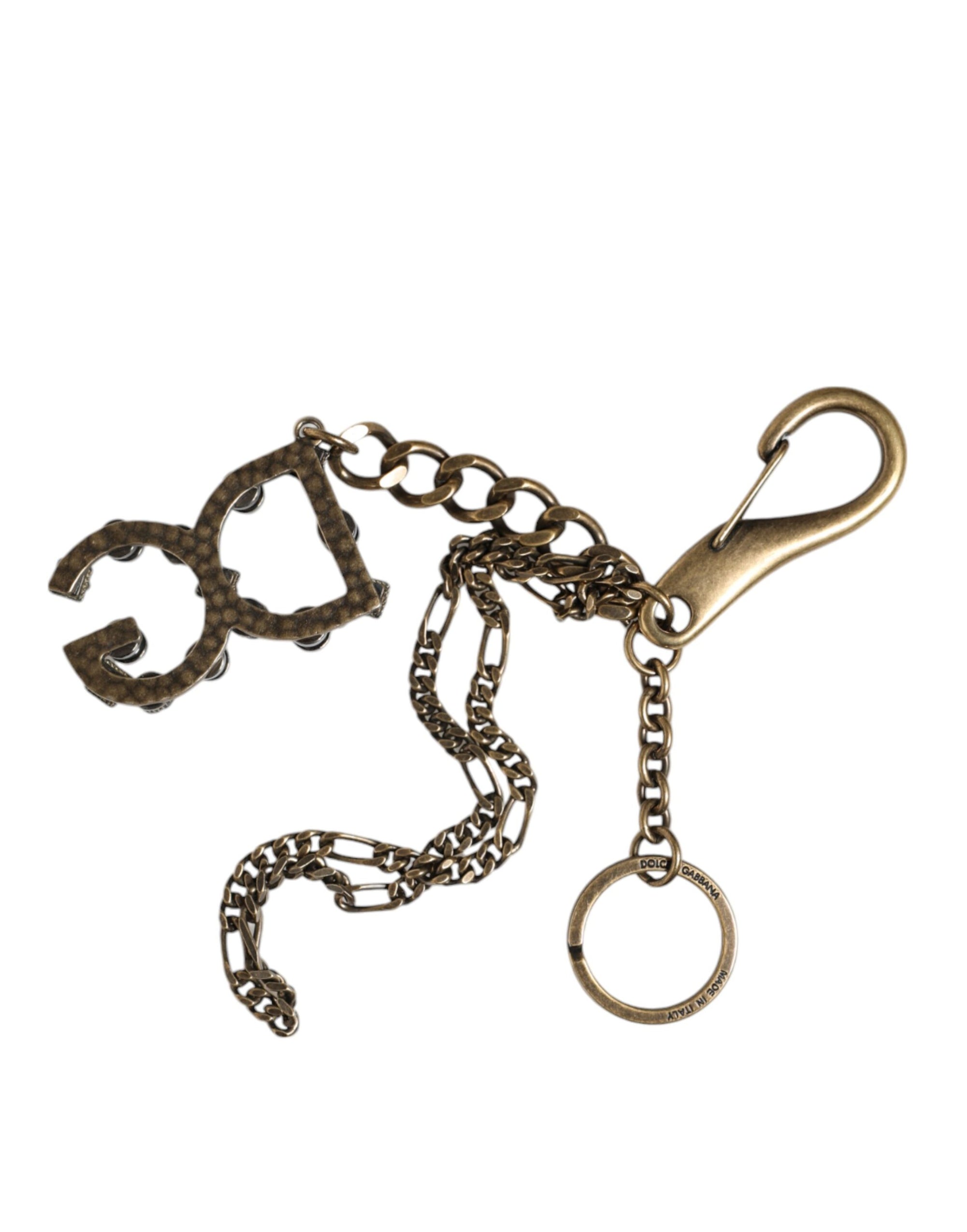 Dolce & Gabbana Silver Tone Metal DG Logo Crystal Keychain Keyring - Maison Luxe