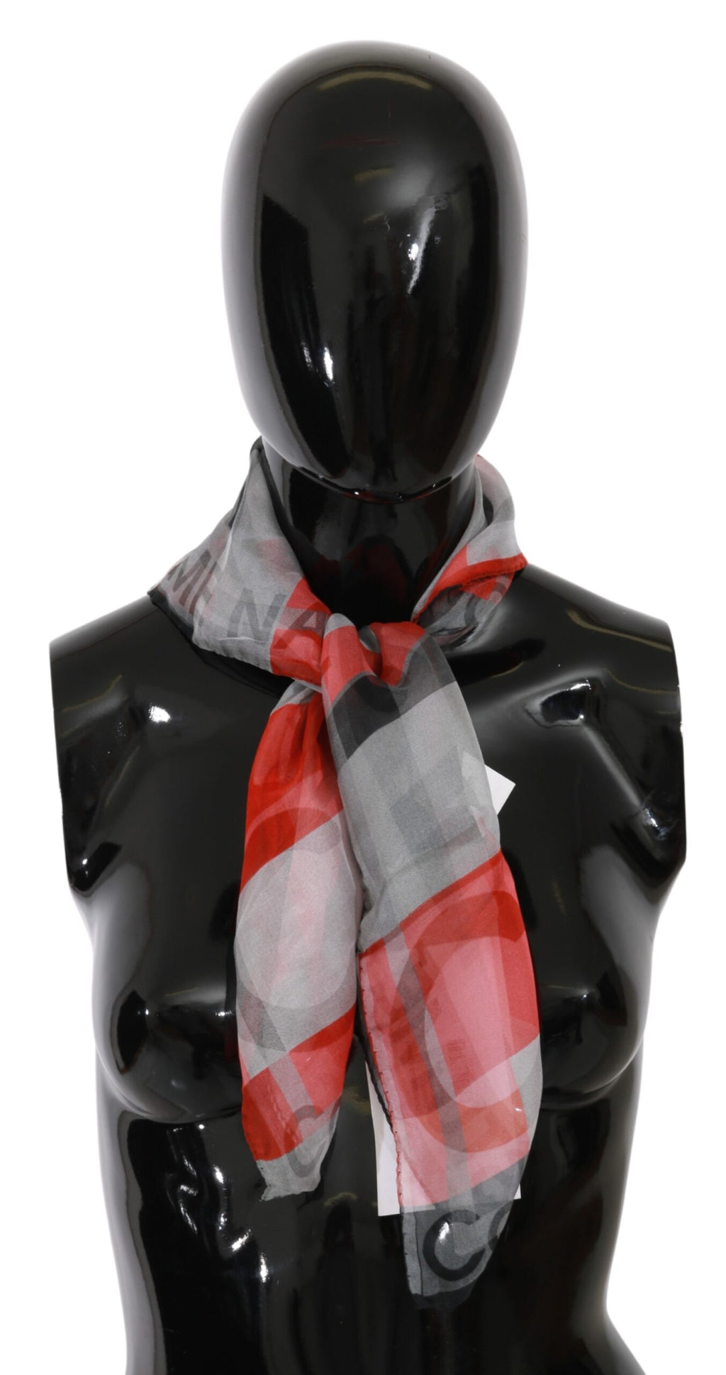 Costume National Gray Red 100% Silk Branded Scarf - Maison Luxe