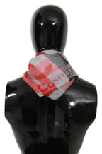 Costume National Gray Red 100% Silk Branded Scarf - Maison Luxe