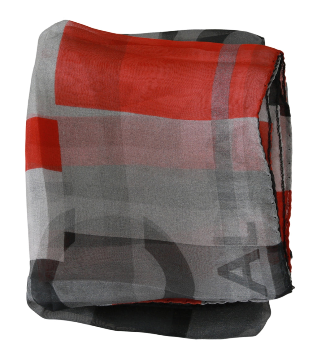 Costume National Gray Red 100% Silk Branded Scarf - Maison Luxe
