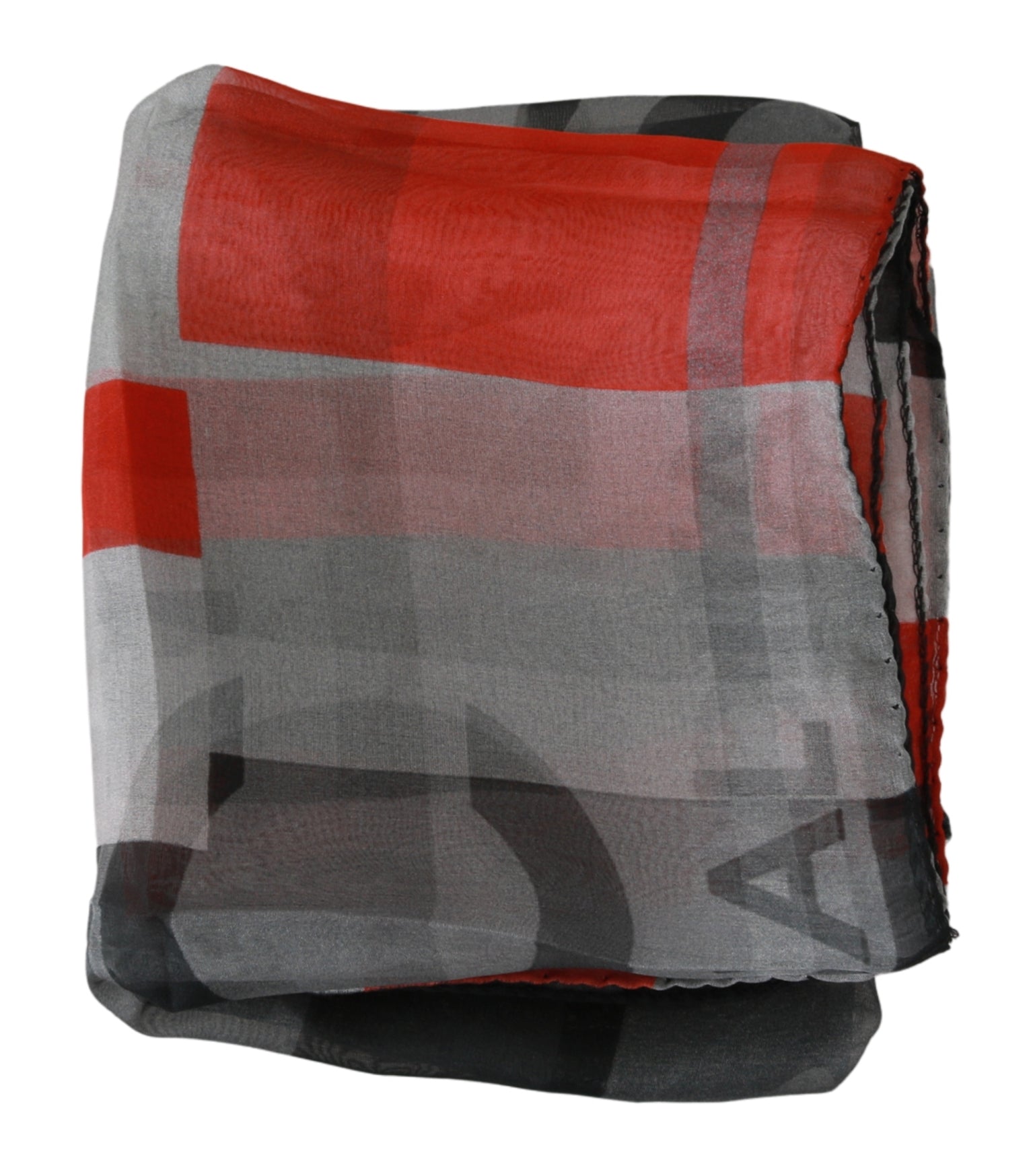 Costume National Gray Red 100% Silk Branded Scarf - Maison Luxe