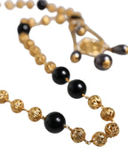 Dolce & Gabbana Gold Chain Brass Black Beaded Rosary Style Necklace