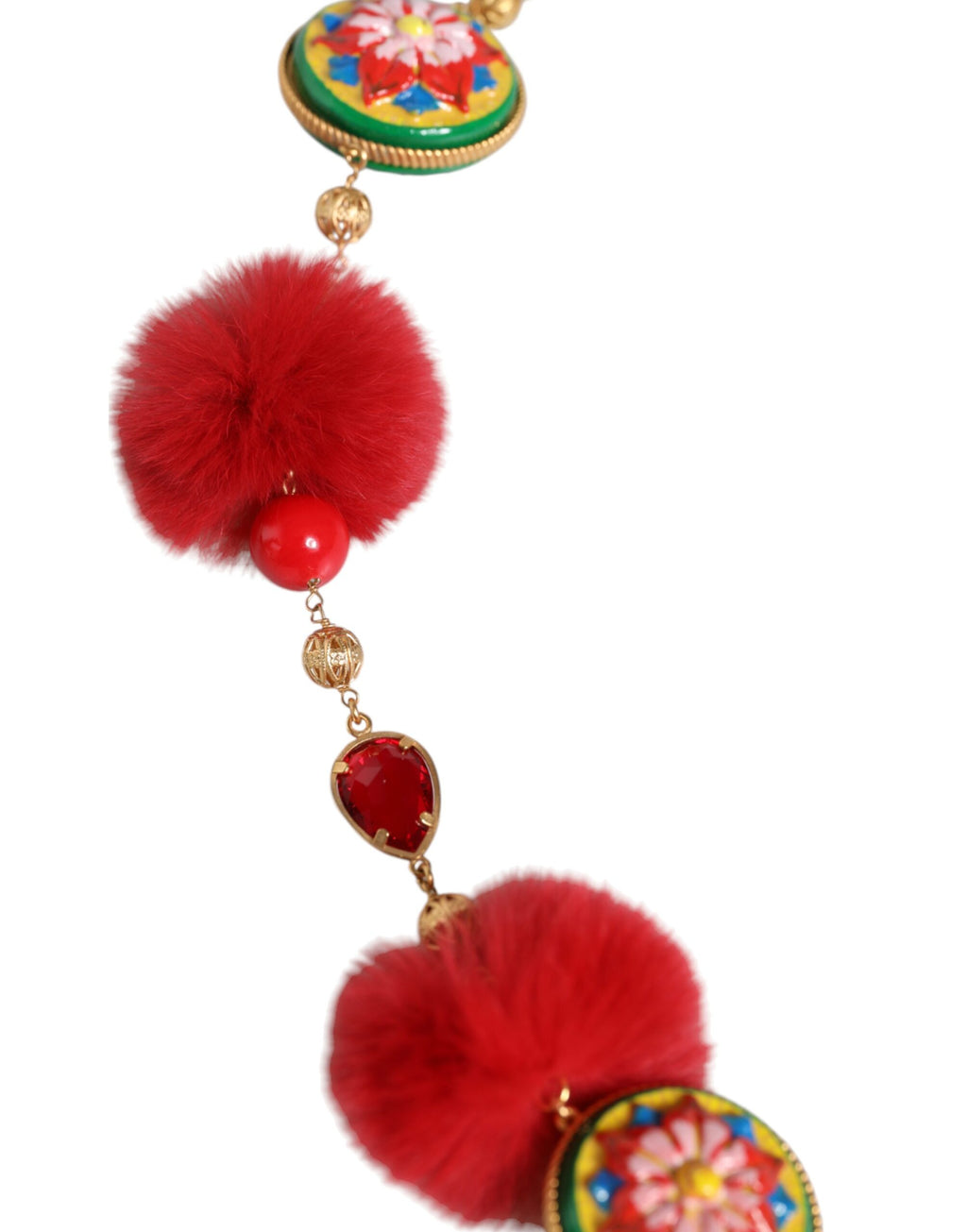 Dolce & Gabbana Gold Brass Red Fur Crystal Waist Torero Belt - Maison Luxe
