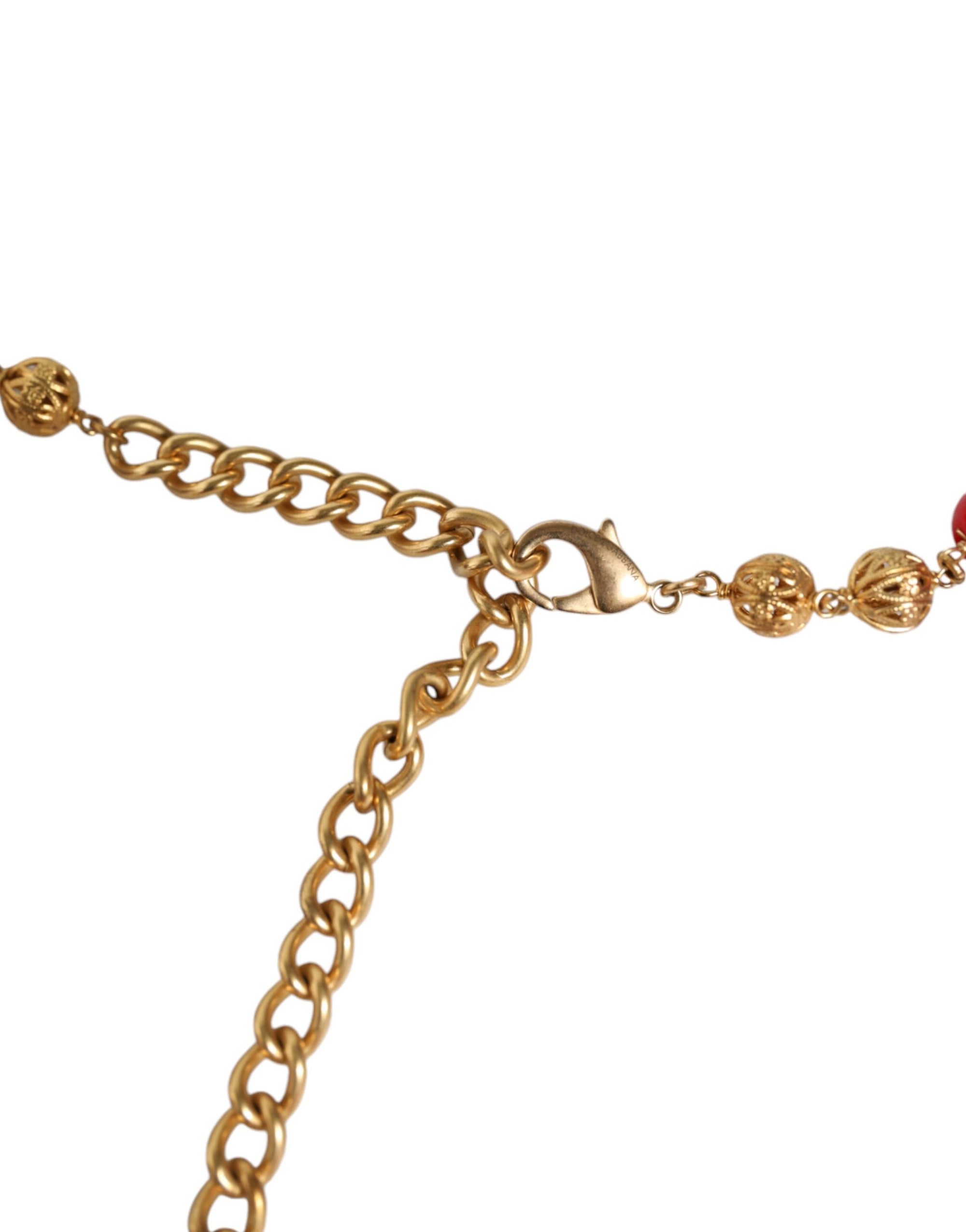 Dolce & Gabbana Gold Brass Red Fur Crystal Waist Torero Belt - Maison Luxe