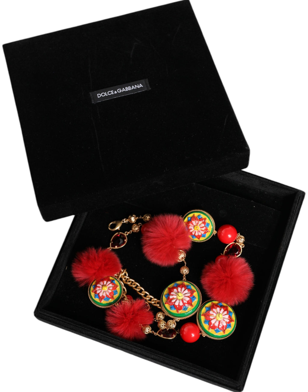 Dolce & Gabbana Gold Brass Red Fur Crystal Waist Torero Belt - Maison Luxe