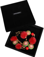 Dolce & Gabbana Gold Brass Red Fur Crystal Waist Torero Belt - Maison Luxe