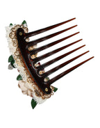 Dolce & Gabbana Brown Plastic Crystal Floral Women Hair Comb - Maison Luxe