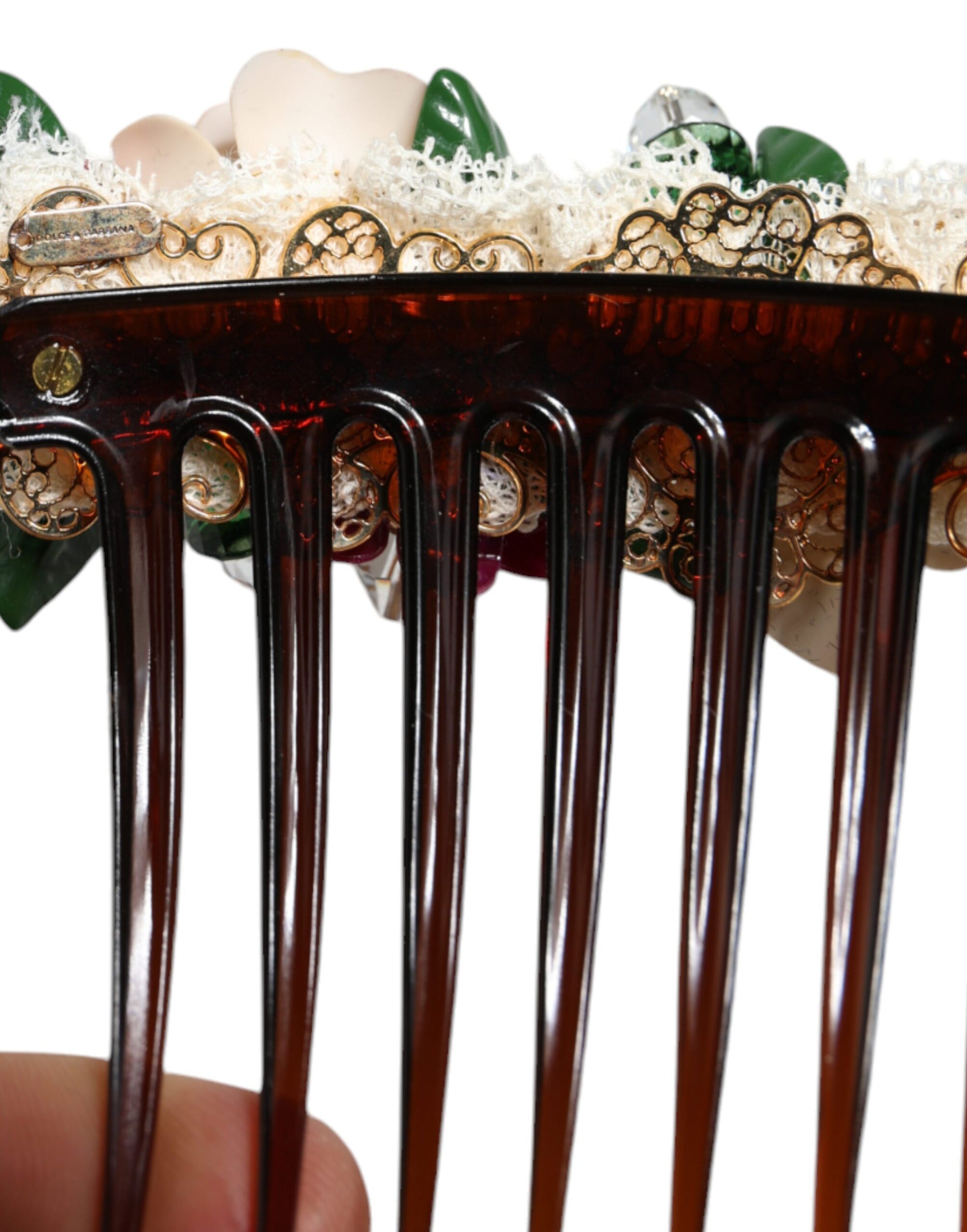Dolce & Gabbana Brown Plastic Crystal Floral Women Hair Comb - Maison Luxe