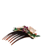 Dolce & Gabbana Brown Plastic Crystal Floral Women Hair Comb - Maison Luxe