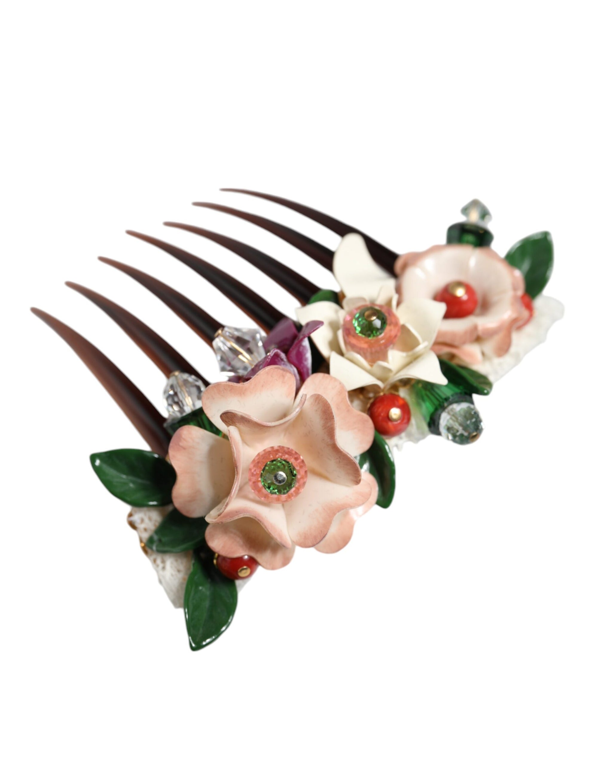 Dolce & Gabbana Brown Plastic Crystal Floral Women Hair Comb - Maison Luxe
