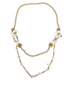 Dolce & Gabbana Gold Chain Brass Floral Layered Crystal Pearl Necklace