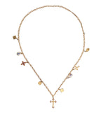 Dolce & Gabbana Gold Tone Brass Chain Religious Cross Pendant Necklace