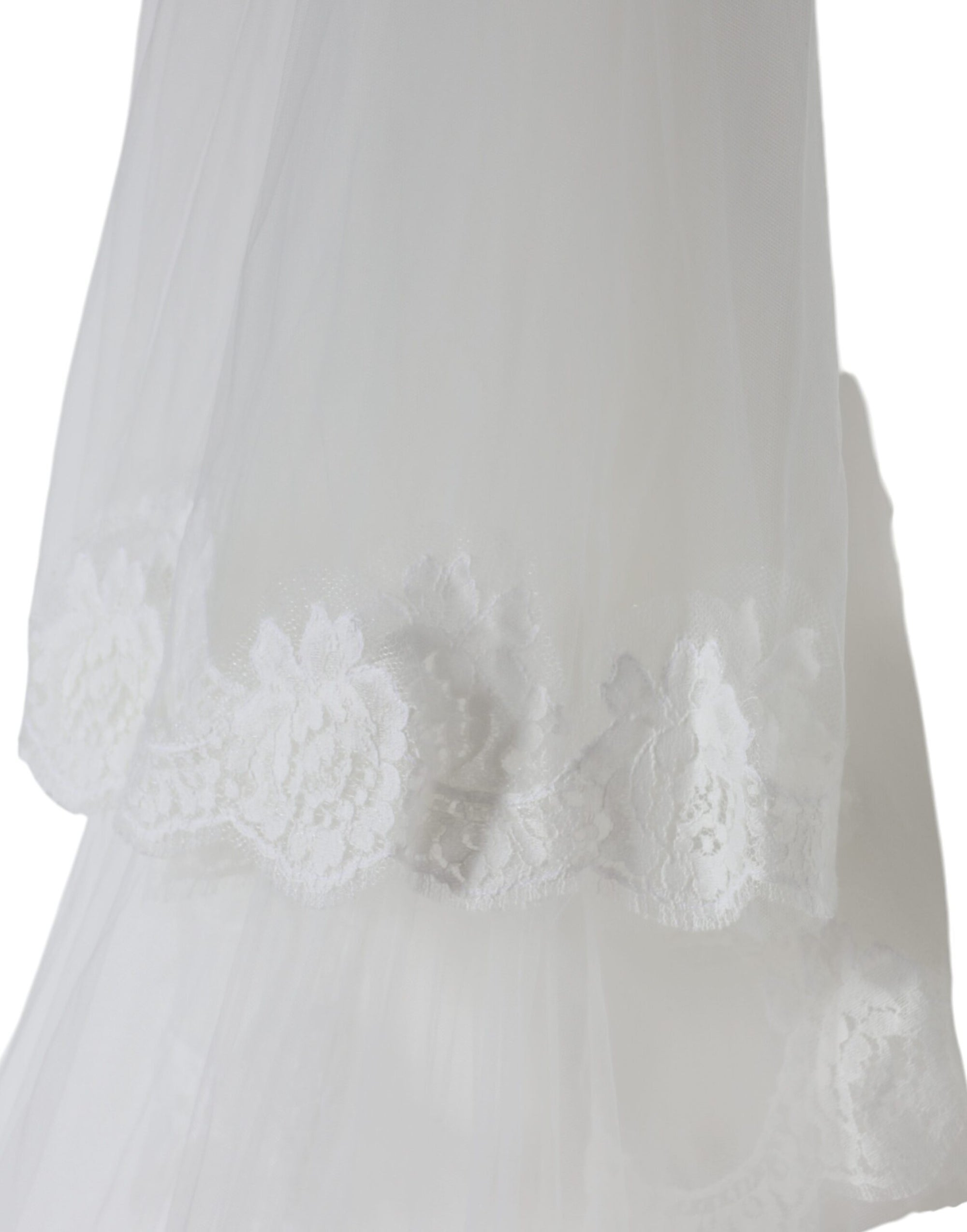 Dolce & Gabbana White Floral Lace Nylon Floor Length Wedding Veil - Maison Luxe