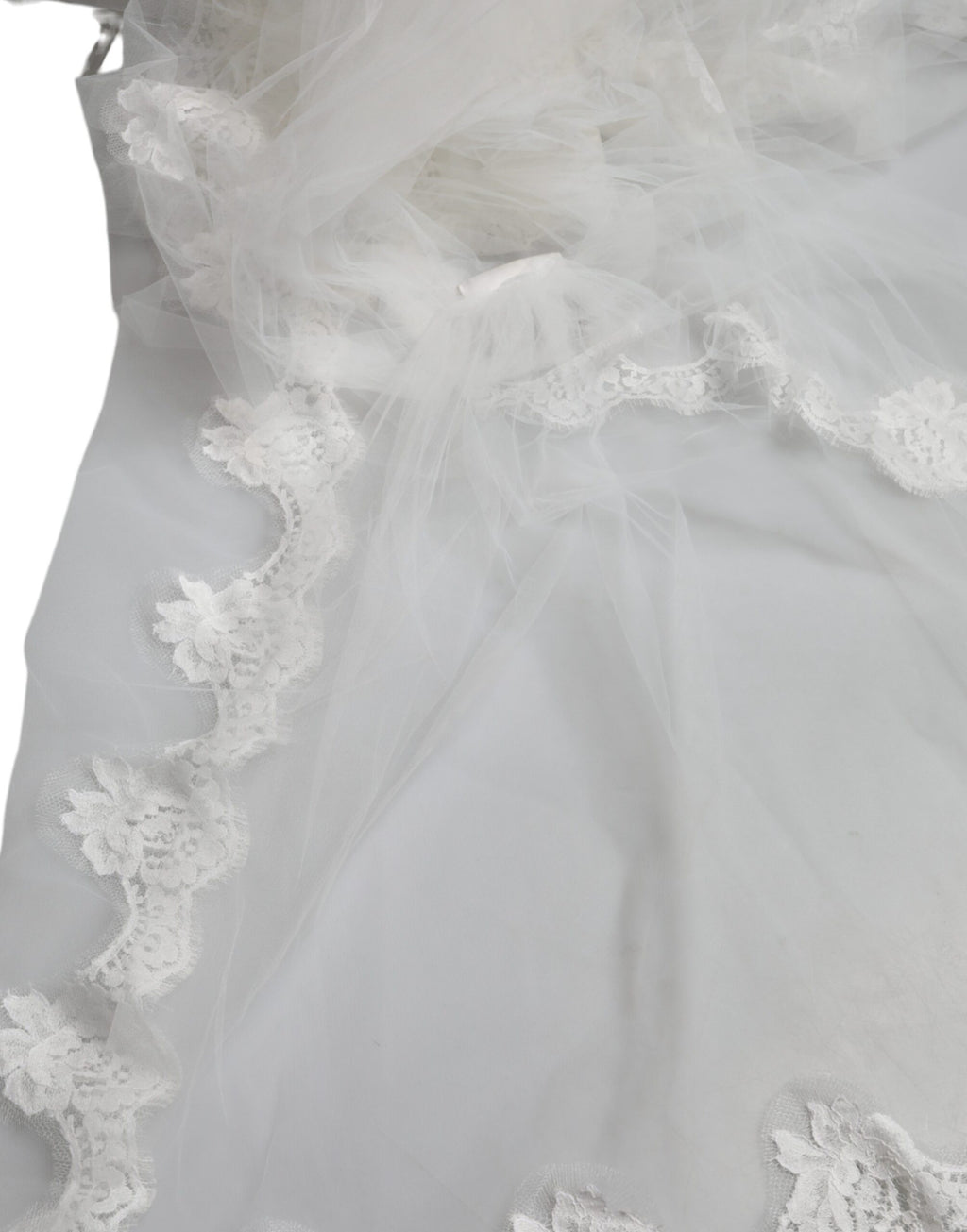 Dolce & Gabbana White Floral Lace Nylon Floor Length Wedding Veil - Maison Luxe