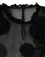 Dolce & Gabbana Black Nylon Mesh Transparent Floral Blouse