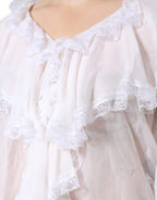 Dolce & Gabbana White Ruffles Lace Long Sleeve Blouse Top