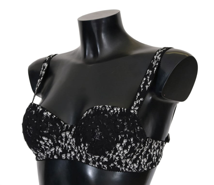 Dolce & Gabbana Black Silk White Lace Stretch Underwear Bra