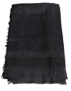 GF Ferre Dark Gray Wool Viscose Foulard Patterned Scarf - Maison Luxe