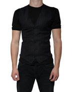Dolce & Gabbana Black Leather Waistcoat Dress Formal Vest