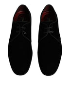 Dolce & Gabbana Black Velvet Leather Lace Up Derby Shoes