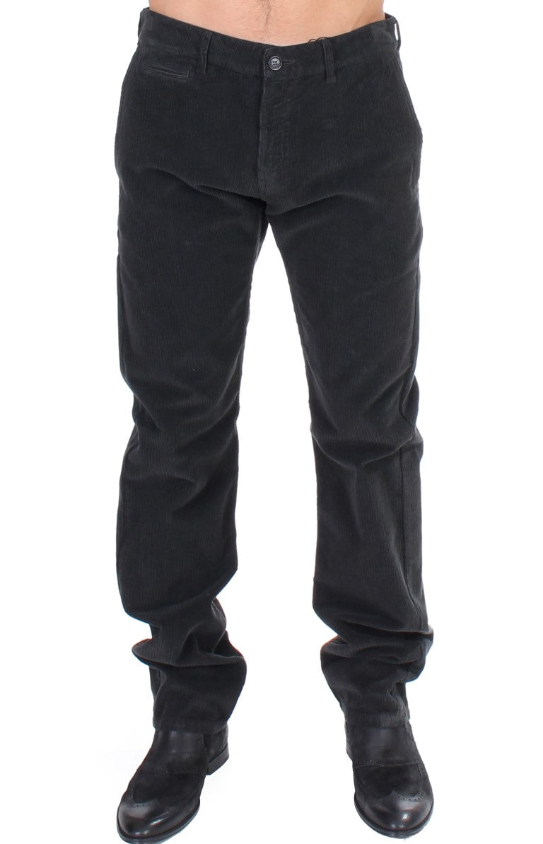 GF Ferre Black Corduroy Cotton Straight Fit Pants