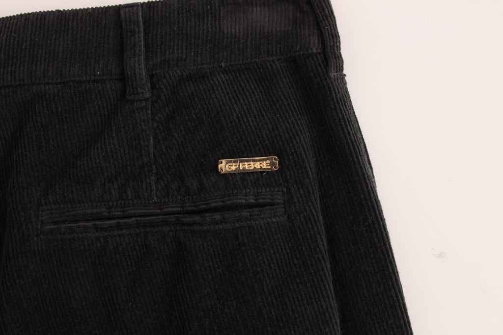 GF Ferre Black Corduroy Cotton Straight Fit Pants