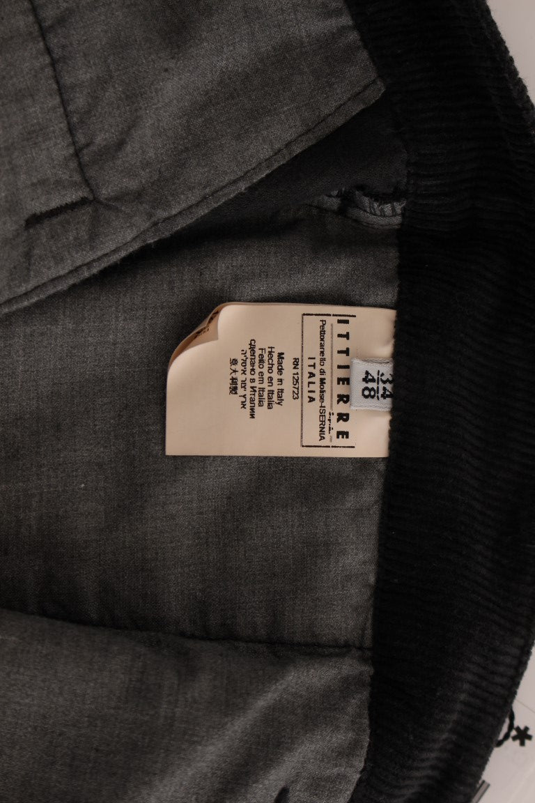 GF Ferre Black Corduroy Cotton Straight Fit Pants