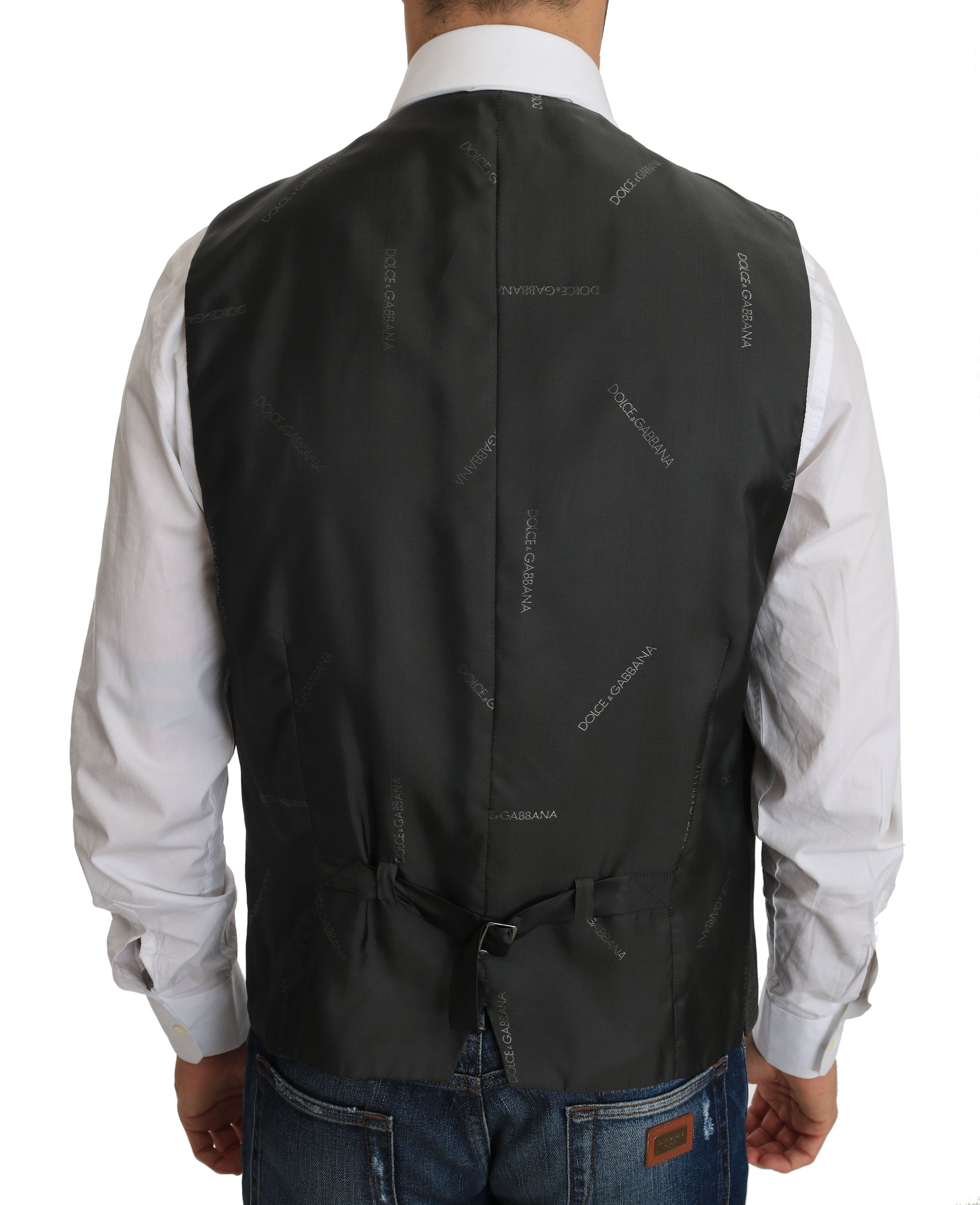 Dolce & Gabbana Gray Wool STAFF Checkered Stretch Vest