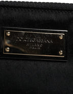 Dolce & Gabbana Black Nylon Logo Plaque Keyring Pouch Clutch Bag