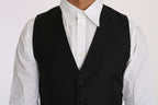 Dolce & Gabbana Black Solid Wool Silk Waistcoat Vest
