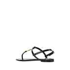 Saint Laurent Black Calf Leather Bos Taurus Flat Sandals