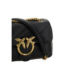 PINKO Black Calf Leather Bos Taurus Shoulder Bag