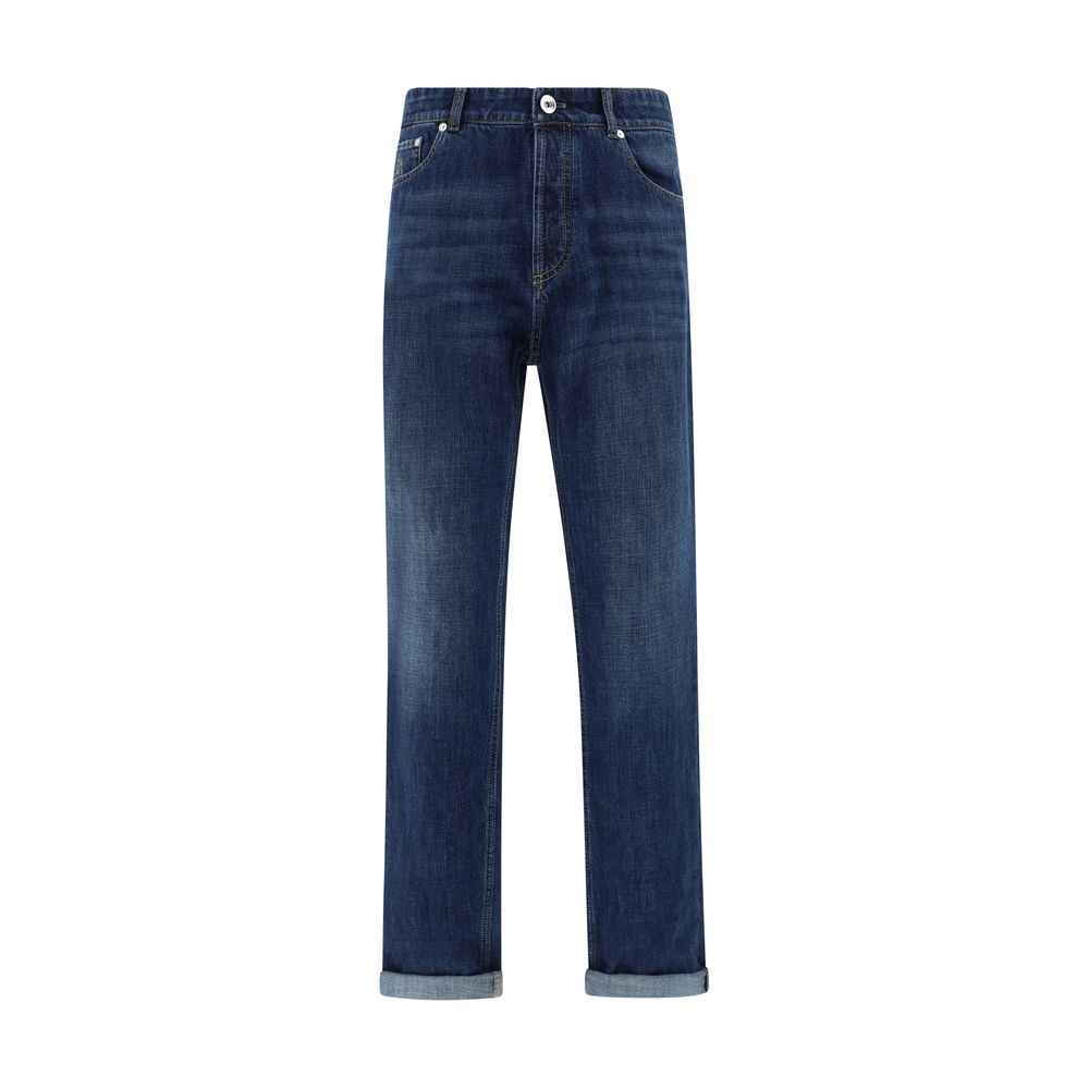 Brunello Cucinelli Blue Cotton Straight-Leg Jeans