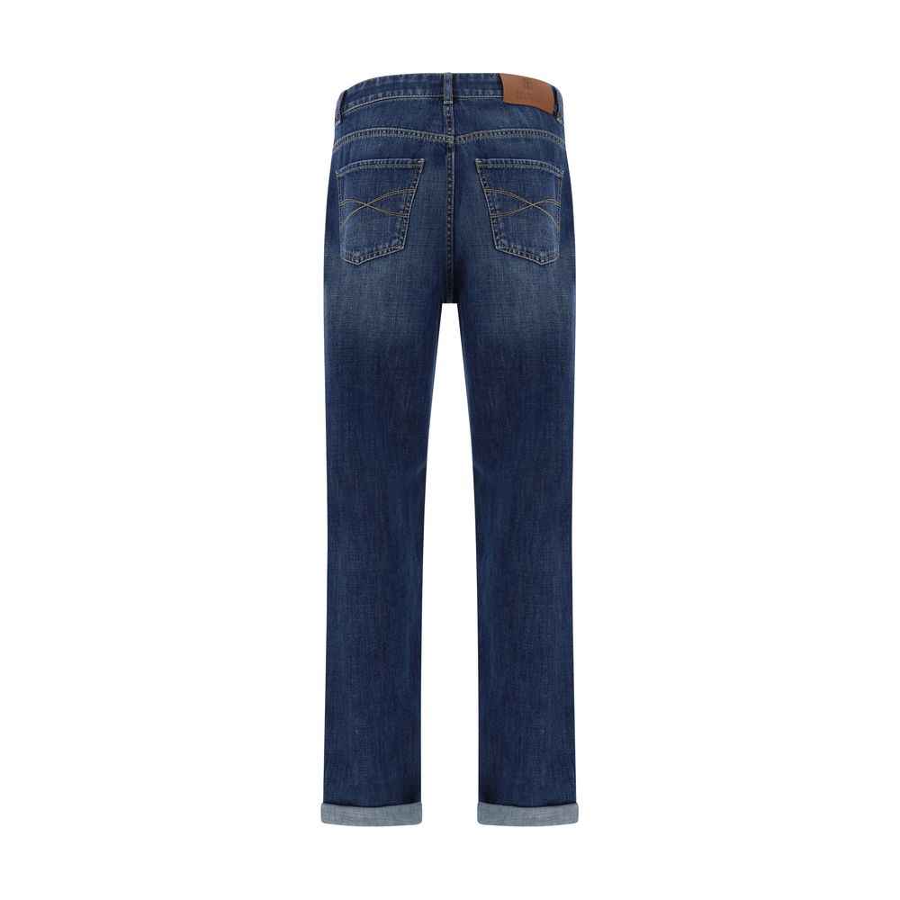 Brunello Cucinelli Blue Cotton Straight-Leg Jeans