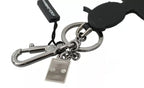 Dolce & Gabbana Black Leather Fisherman Logo Badge Keyring Keychain