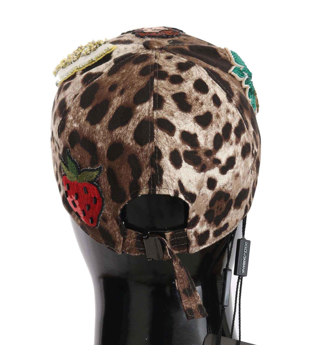 Dolce & Gabbana Brown Leopard Sequin Sicily Applique Baseball Hat