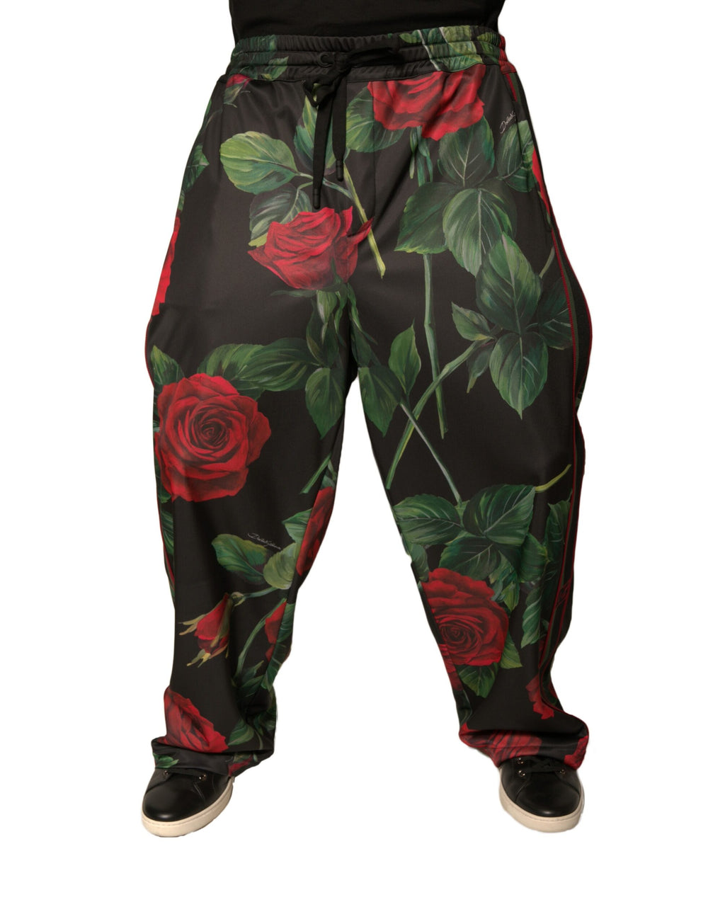 Dolce & Gabbana Black Floral Polyester Jogger Sweatpants Pants