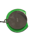 Dolce & Gabbana Green Calfskin Leather Round Logo Hand Mirror Holder
