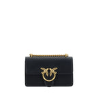 PINKO Black Calf Leather Bos Taurus Shoulder Bag