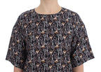 Dolce & Gabbana Gray Gold Key Print Silk Blouse T-shirt