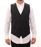 Dolce & Gabbana Gray Striped Wool Single Breasted Vest