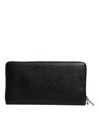 Dolce & Gabbana Black Calfskin Leather Logo Zip Around Continental Wallet