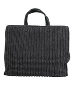 Dolce & Gabbana Black Large Knitted Crochet Shoulder Shopper DG Logo Bag