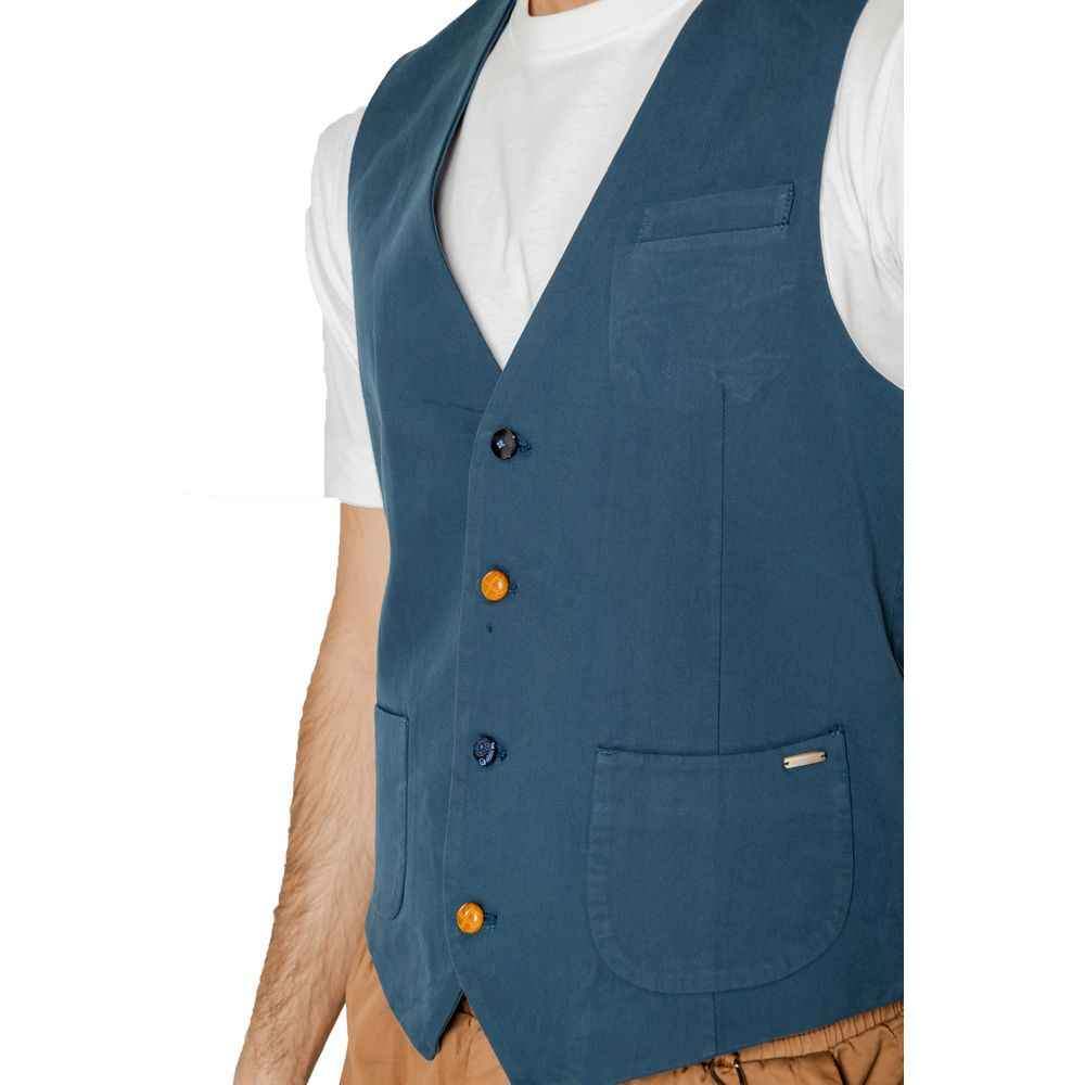 Gianni Lupo Blue Cotton Waistcoat