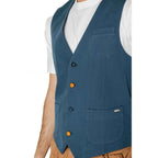 Gianni Lupo Blue Cotton Waistcoat