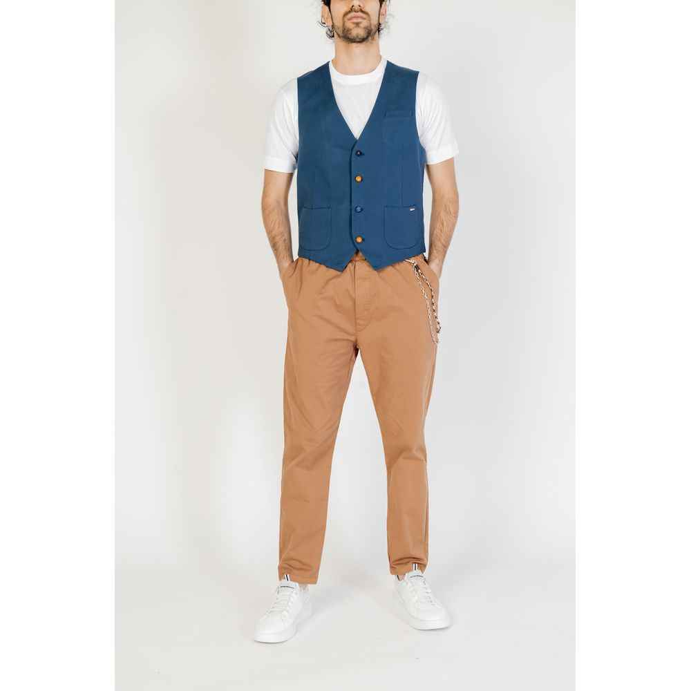 Gianni Lupo Blue Cotton Waistcoat