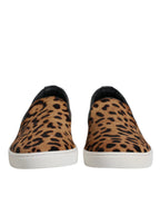 Dolce & Gabbana Brown Calfskin Fur Leopard Sneakers Shoes