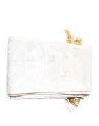 Dolce & Gabbana White Floral Jacquard Skinny Fringes Scarf