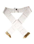 Dolce & Gabbana White Floral Jacquard Skinny Fringes Scarf